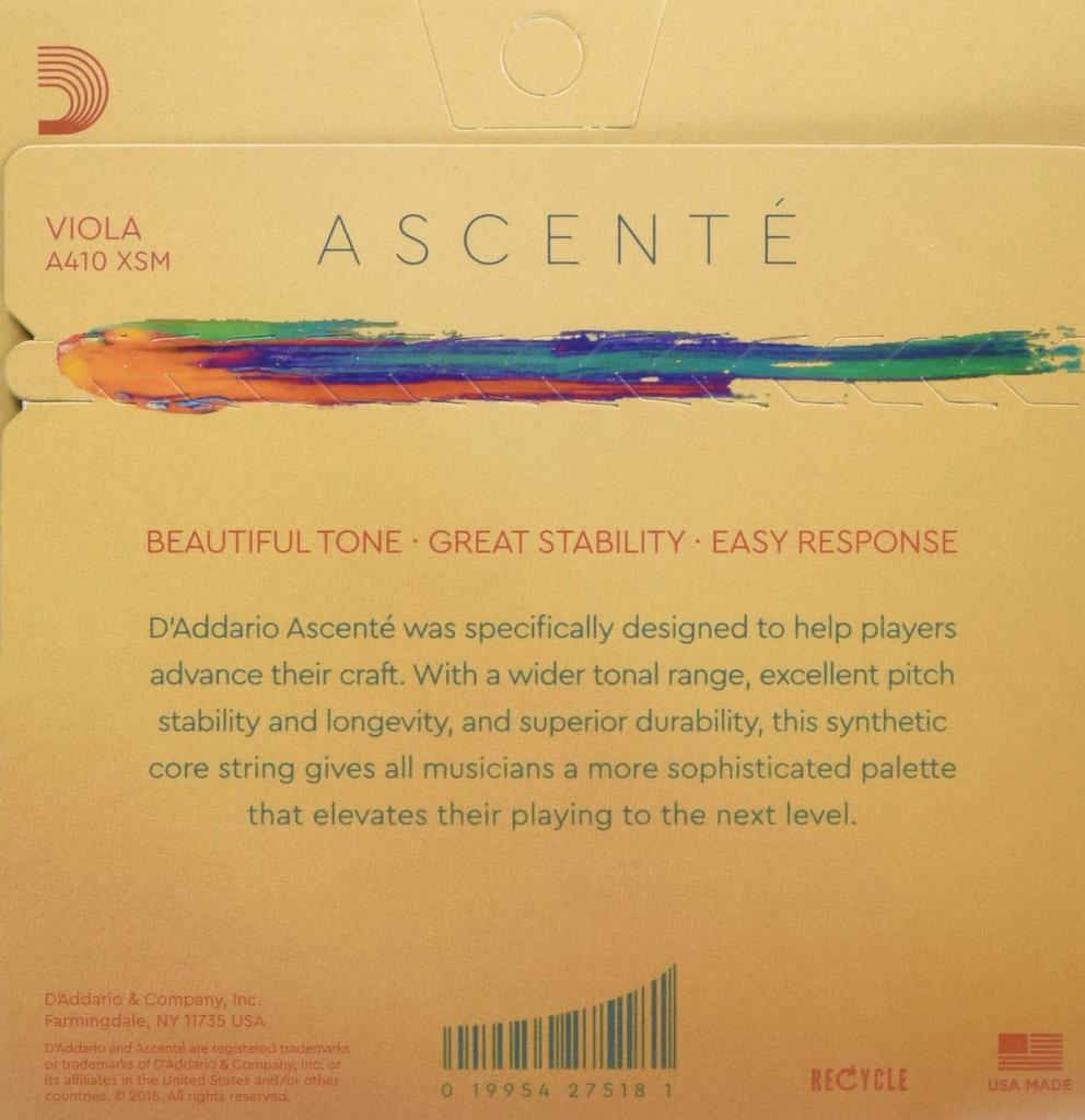 D’Addario Ascenté Viola String Set A410 XSM (Extra Short Scale 13–14", Medium)