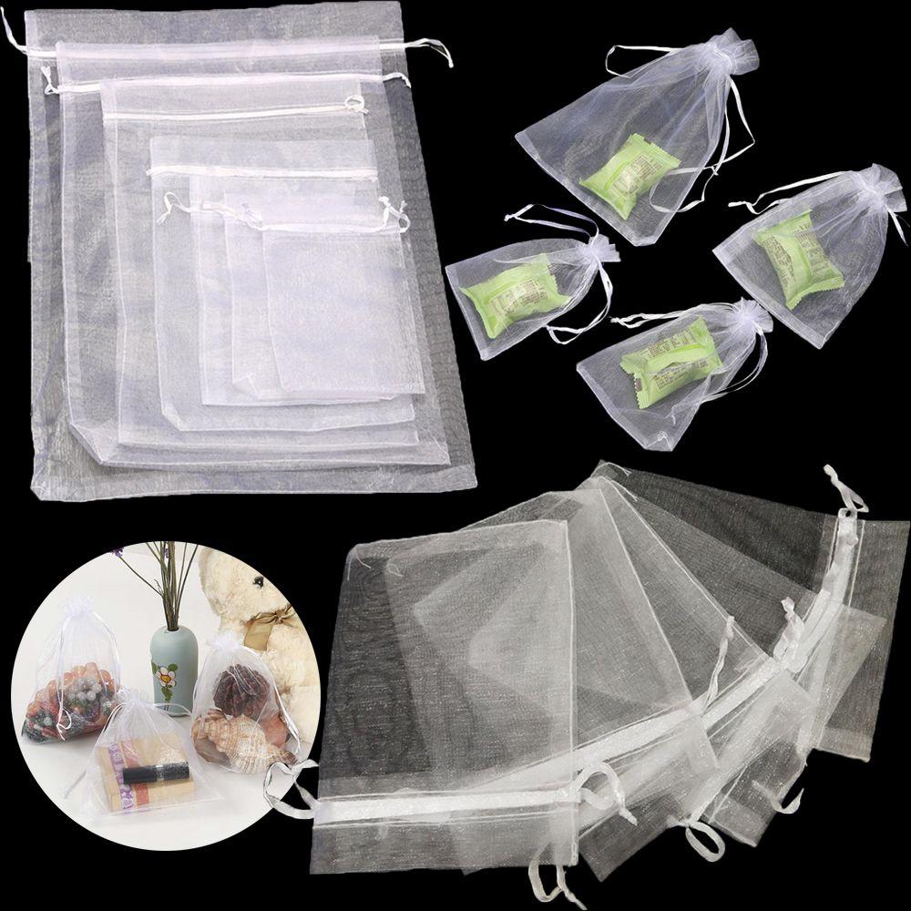 Jewelry Packing Christmas Favor Gift Bags White Pouches Organza Gauze Sachet Drawstring Pocket