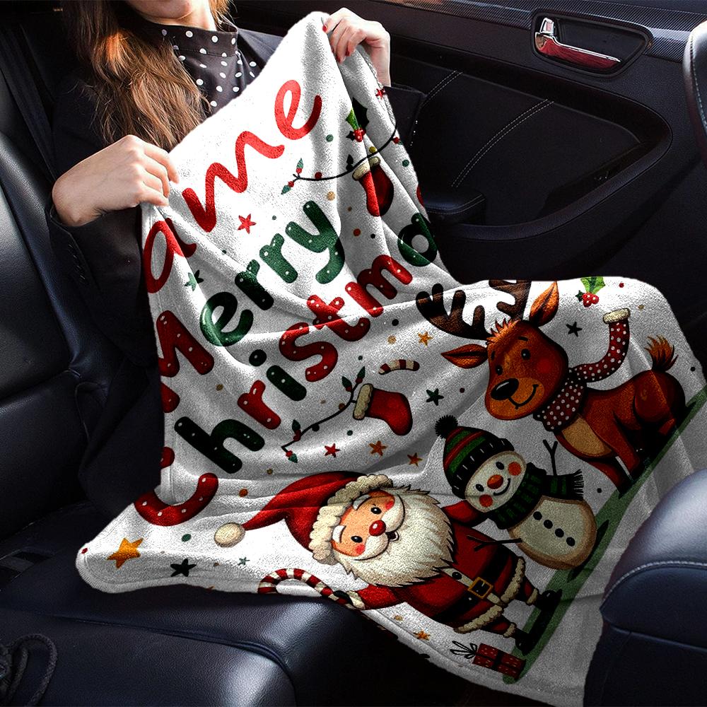 Custom Name Christmas Theme Printed Blanket - Perfect for Couch, Bed, Travel & Outdoor Use | Machine Washable, Cozy & Durable.