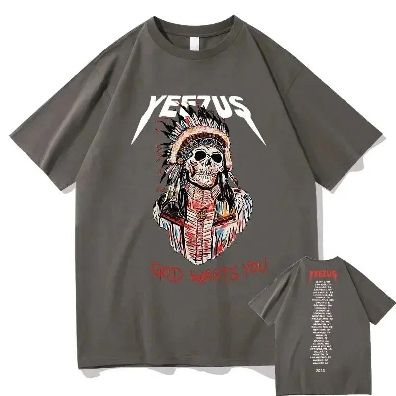 Футболка с двухсторонним принтом God Wants You Kanye West для мужчин, модные футболки с коротким рукавом и рисунком черепа, летние мужские и женские топы