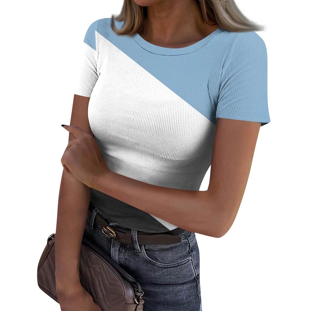 Женская узкая футболка, модный повседневный свитер с круглым вырезом и коротким рукавом