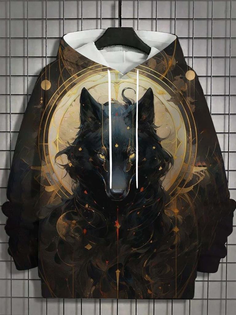 Мужская толстовка с капюшоном с 3D-принтом, топы с изображением животных, графика волка, толстовка с длинным рукавом, модная повседневная осенняя унисекс-топы, свободные уличные топы с капюшоном