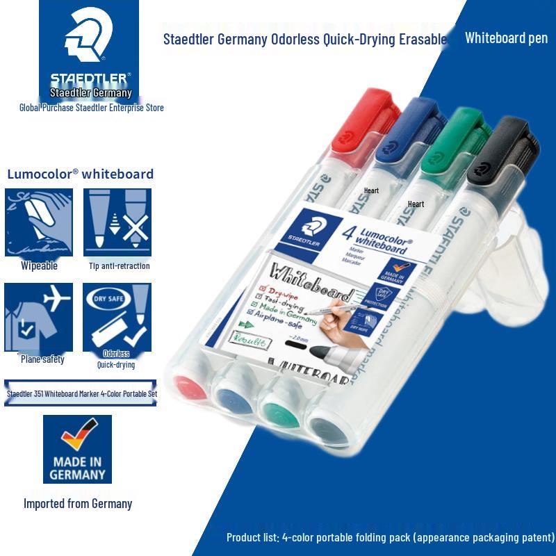 Staedtler Erasable Nontoxic Bold Tip Color Markers – Red, Blue, Black, Orange, Green, Purple (for Kids, Whiteboard Use)