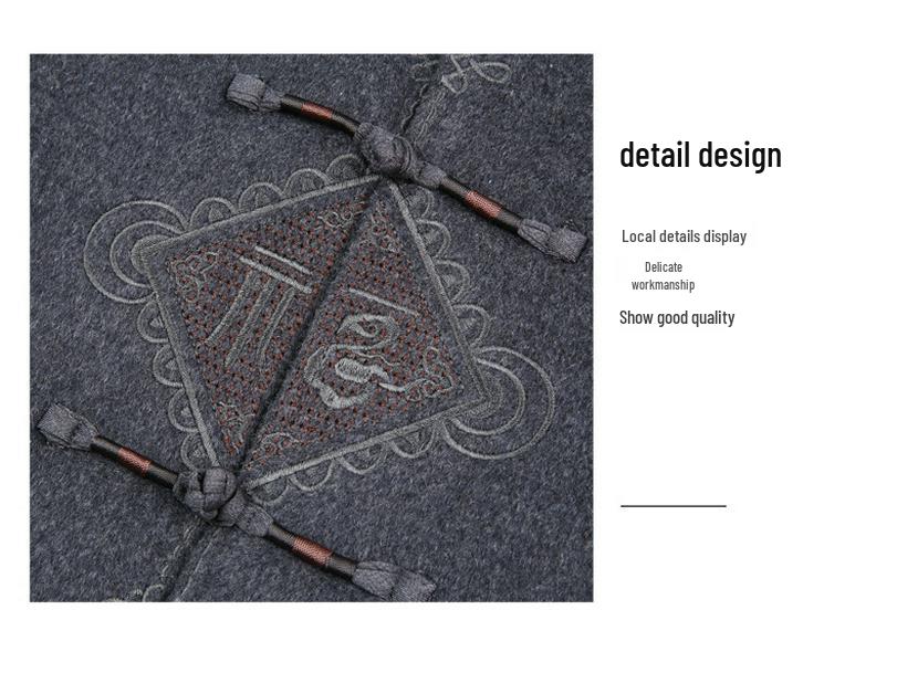 Мужской зимний ретро-пальто в китайском стиле Mancibo со стойкой и съемной пуговицей-лягушкой.