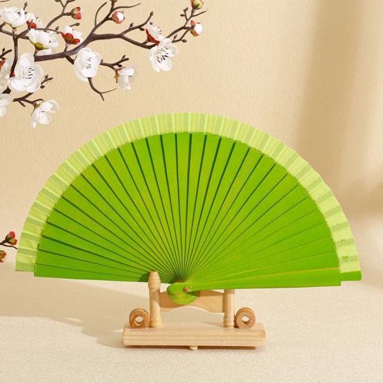 Solid Color Wooden Folding Fan Portable Summer Handheld Cooling Fan Decoration Dance Performance Props Party Costume Accessories