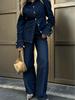 Spring 2025 Euro-American Style Women's Denim Shirt and Pants Set with Lapel Design