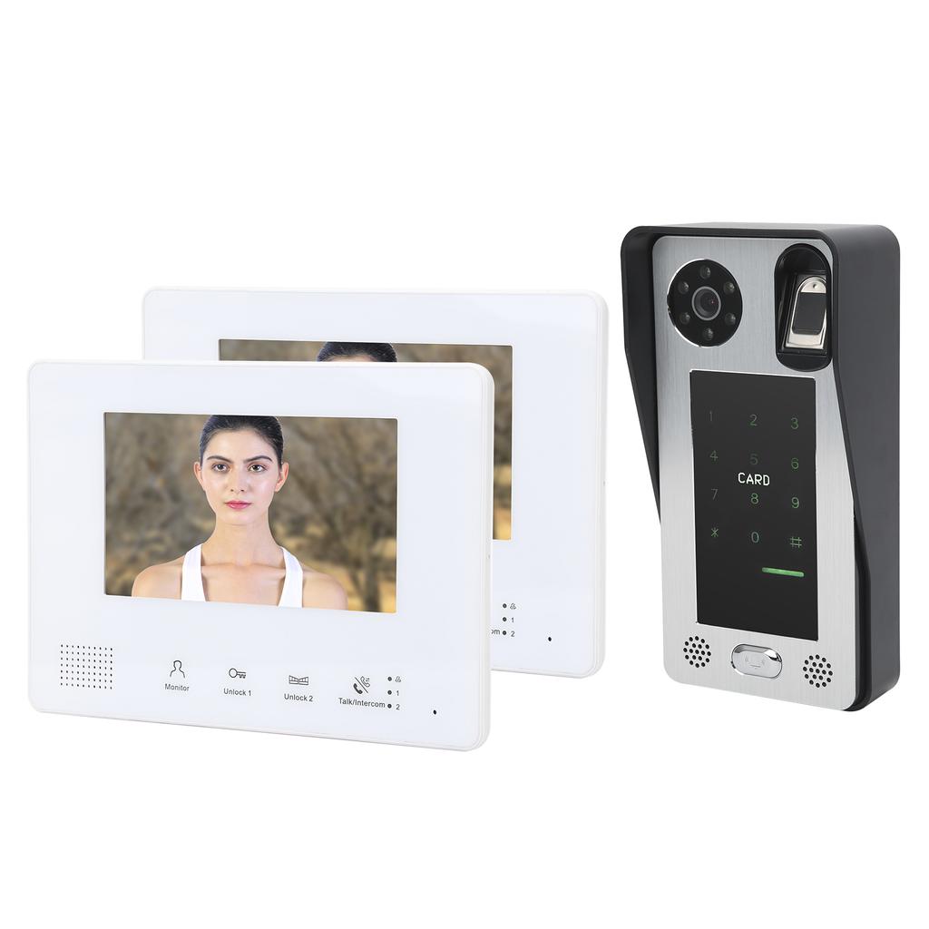 Главная Видеодомофон 2-проводная система 7 дюймов 2 монитора отпечаток пальца пароль IC карта разблокировка ночное видение