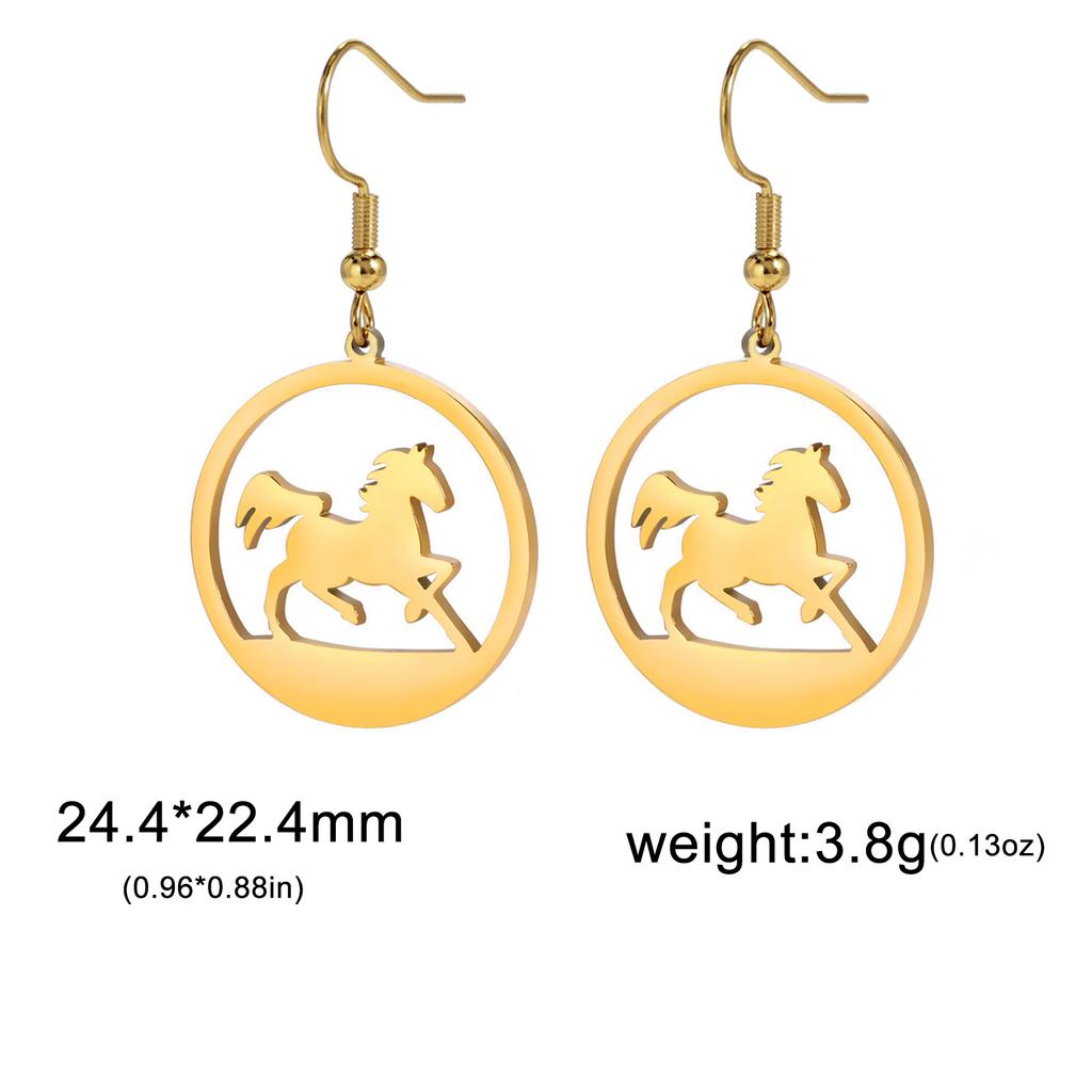 Cool Running Horse Drop Earrings Women Stainless Steel Clear Zircon Round Earrings Gold Animal Jewelry Gift