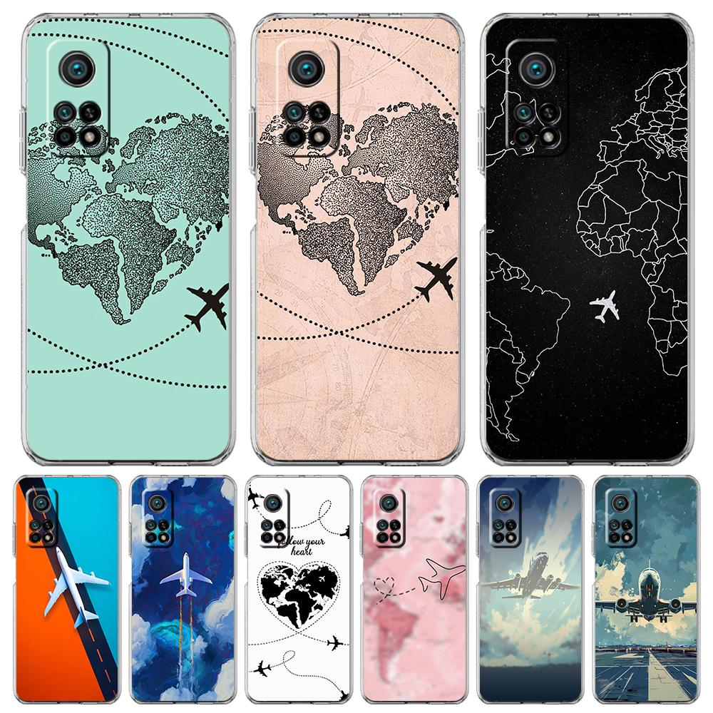 Прозрачный чехол для телефона для Xiaomi Mi 14 13 12 11 Ultra 13T Poco X3 NFC F3 F6 Pro Мягкий корпус из ТПУ Вдохновленный путешествиями Маршрут самолета