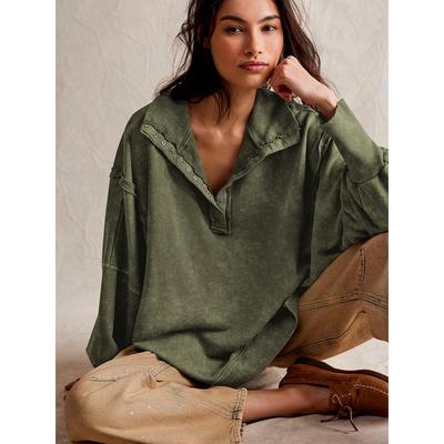 Свитшот женский модный на пуговицах, хенли, пуловер, с длинным рукавом, топы, повседневная осенняя одежда