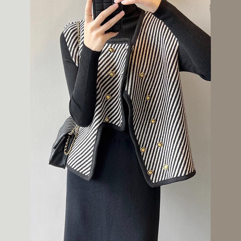 Модный полосатый жилет с асимметричным подолом, короткий фасон, свободный крой для женщин