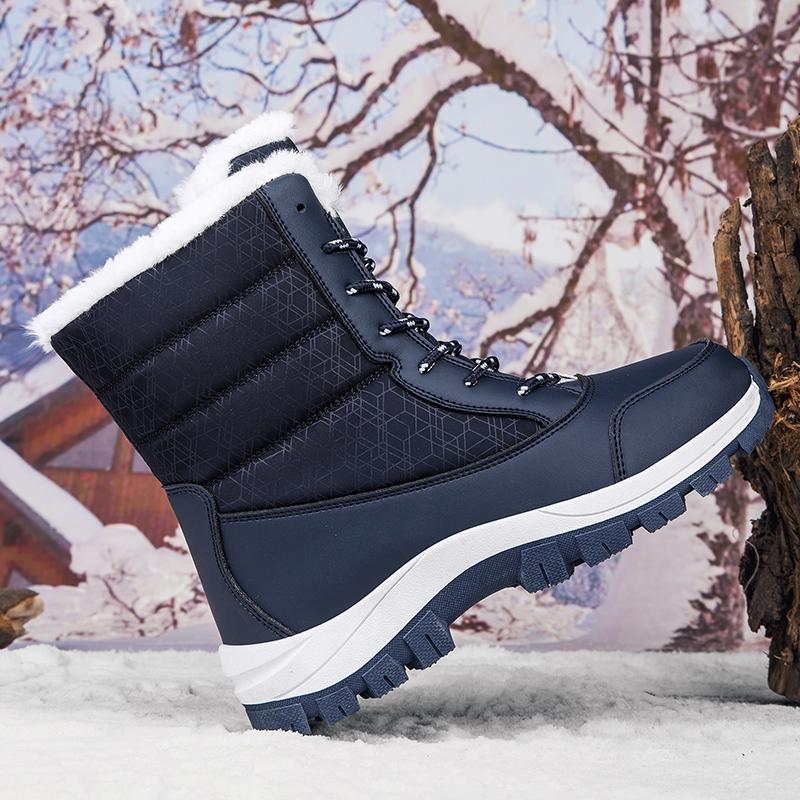 Женские ботинки Водонепроницаемые ботинки на каблуке для зимы Ботильоны на платформе Сохраняют тепло Зимняя обувь Плюшевые уличные короткие ботинки