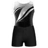 Girls Patchwork Leotard Sleeveless Round Neck Rhinestone Decorated with V Front Waistband Shorts Skating Dance Outfit