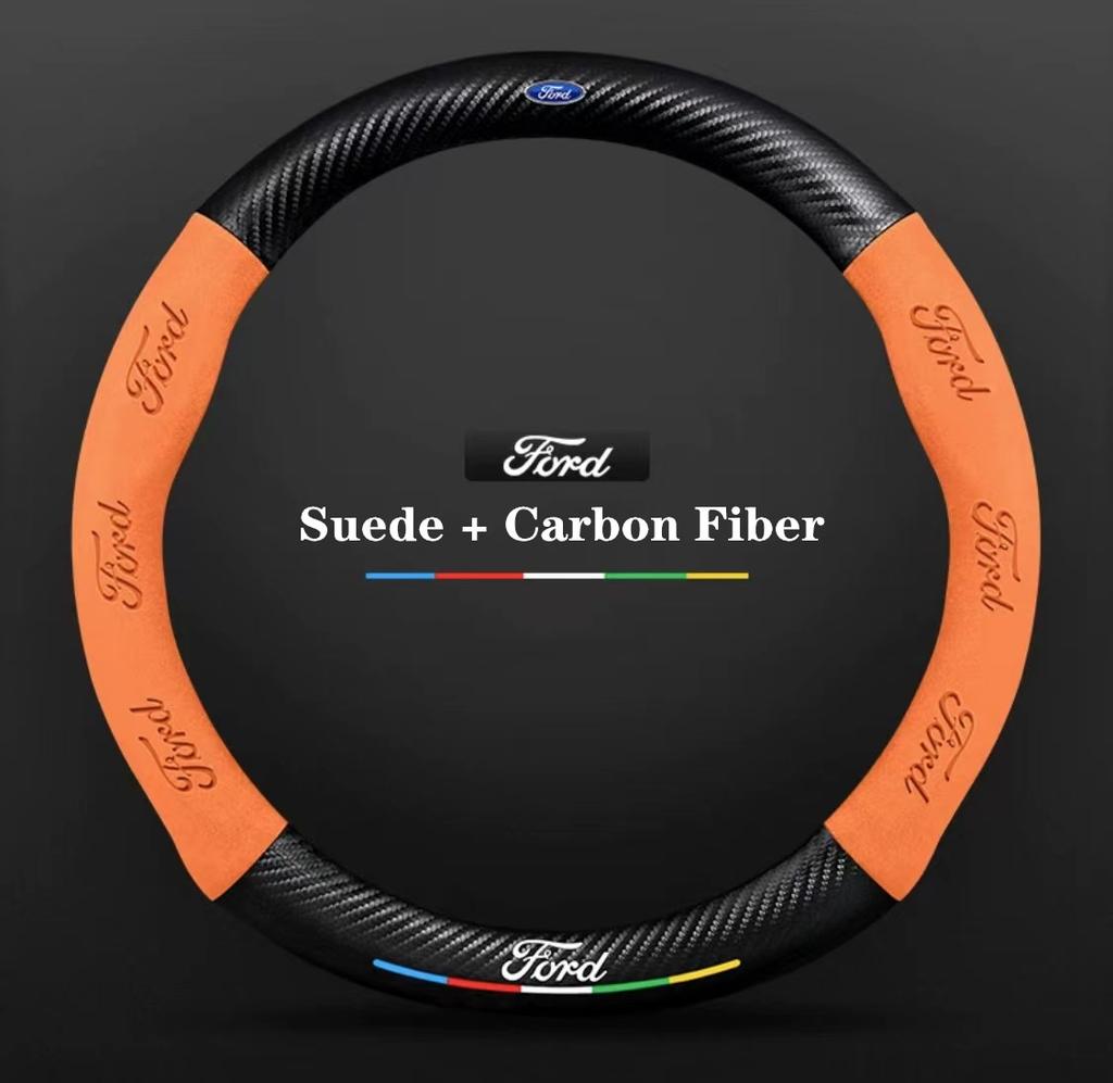 ITES5 Ford ST EXPLORER EDGE Fiesta Focus Mondeo F150 Fusion Mustang Kuga Ranger Car Anti-Slip Suede Carbon Fiber Steering Wheel Cover