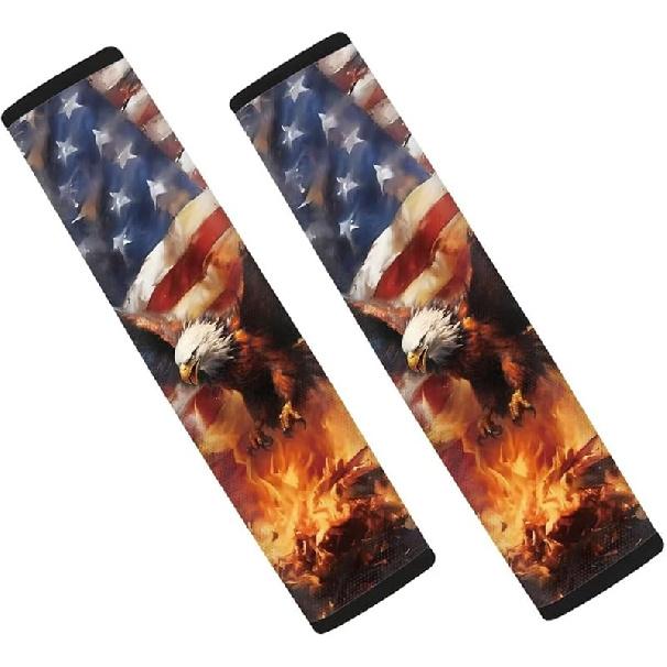 SEANATIVE Винтажный Американский Флаг Печать Накладка на Ремень Безопасности Автомобиля Защитный Чехол на Ремень Безопасности Комплект из 2 шт. Декор Салона Автомобиля