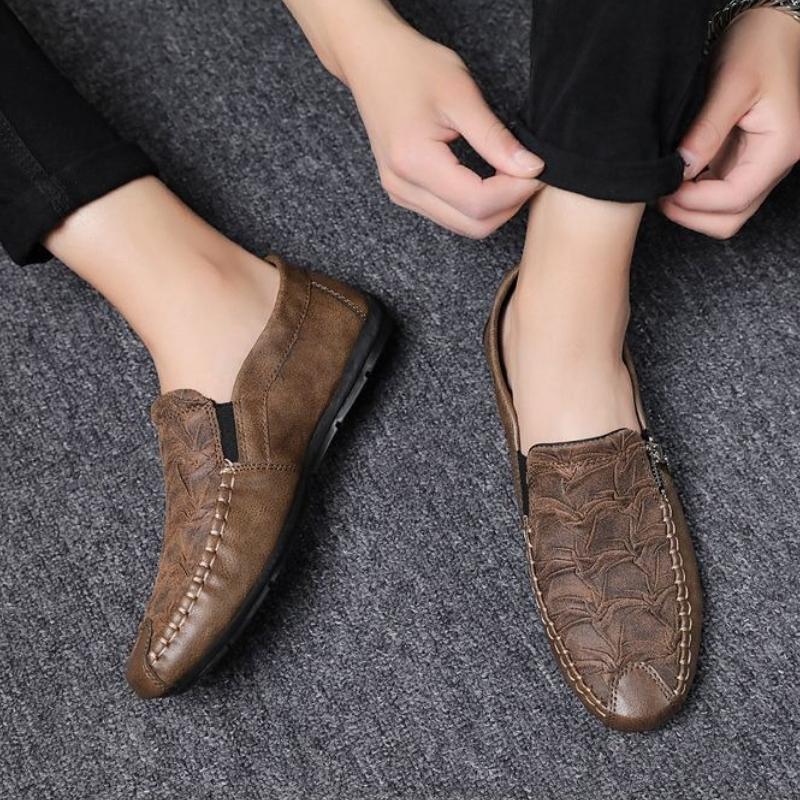 Fashion Non Slip Flat Zip Men's Leather Shoes Low-Top Classic Original Designer Common Cowhide Elegant Fashion 2025 Pu Male Casual Shoe