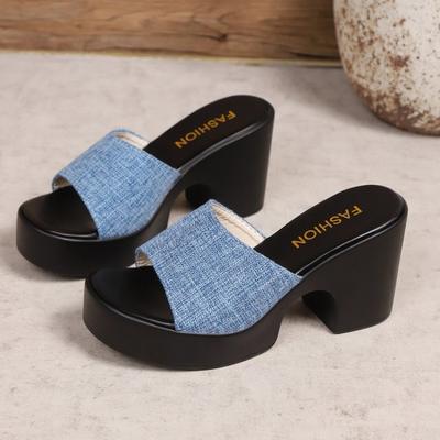 Модные женские шлепанцы Летние сандалии на массивном каблуке с открытым носком Модные повседневные шлепанцы на высоком каблуке для женщин Дизайнерские шлепанцы Pantuflas Mujer