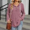 Женская мода однотонный пуговицах капюшон карман свободный длинный рукав топ