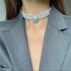 [USED] Silver Pearl Choker Necklace, Mass-produced, Sparkly Silver, Korean, N012