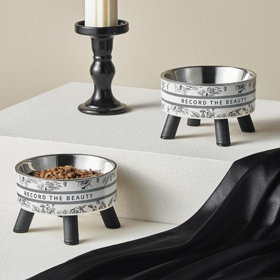 Yousheng Elevated Pet Food Bowl Приподнятая миска для кормления кошек с подставкой Нескользящая нержавеющая сталь Диспенсер для воды и корма для кошек и собак