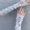 Y2K Ballet-Style Women's White Lace Fingerless Gloves - Thin, Sun Protection, Lace-Up Design