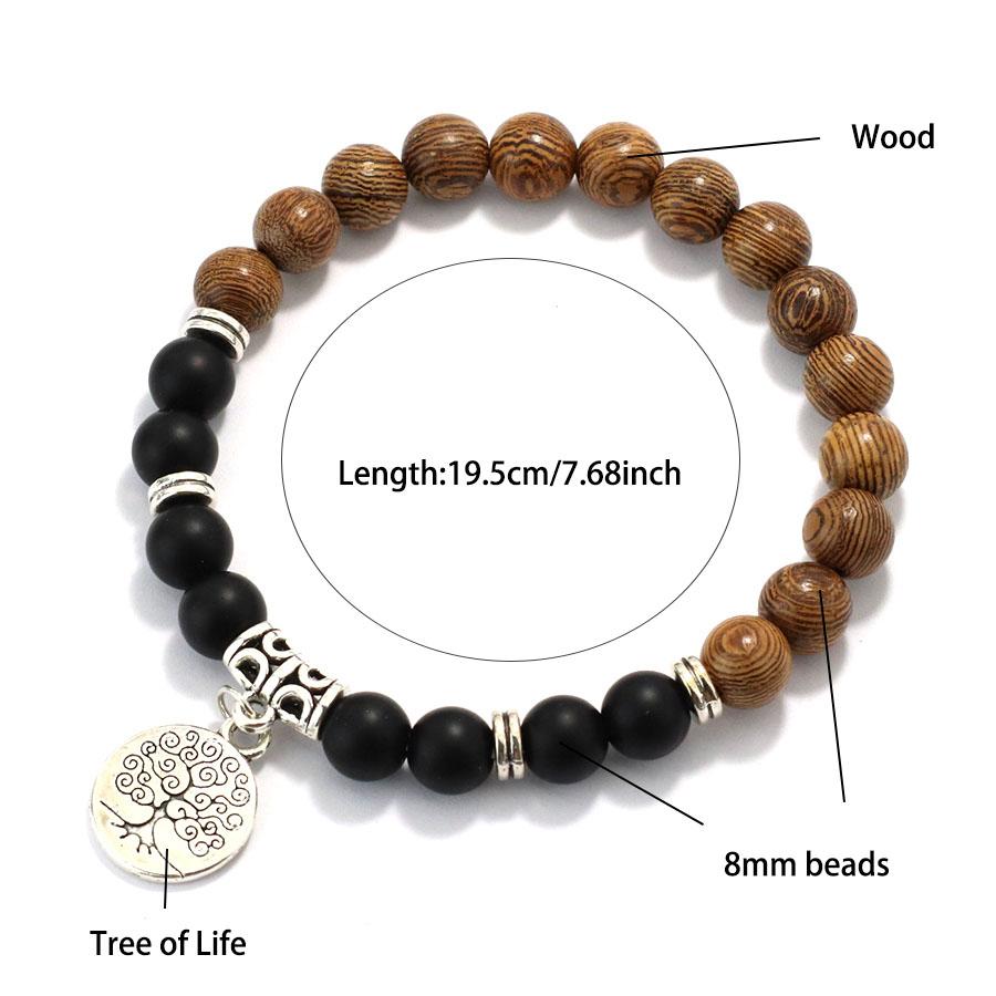 8mm Handmade Natural Stone and Wood Bracelet Lava Stone Men Brazelet Ethnic Style Tree of Life Turquoise Braslet Yoga Jewelry