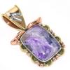 Natural Charoite Gemstone Two Tone 925 Solid Sterling Silver Pendant 1.25" V4Q72