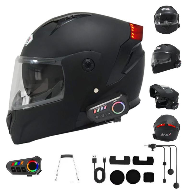 Full Face Motorcycle Helmet With Dual Visors Waterproof Anti-Fog LED Light Strip ABS Shell Adult Riders