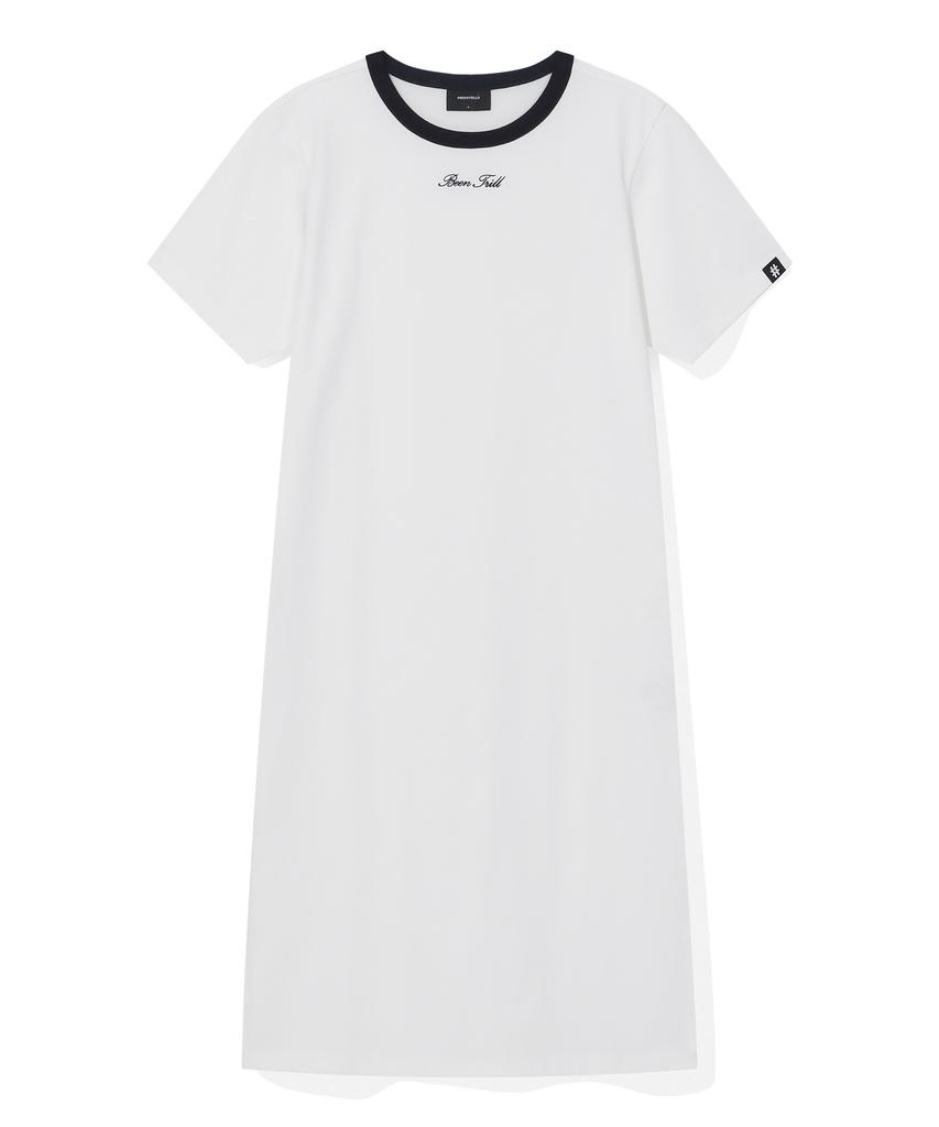 Vintril New York Simple Color Block Long Dress (Off-White)