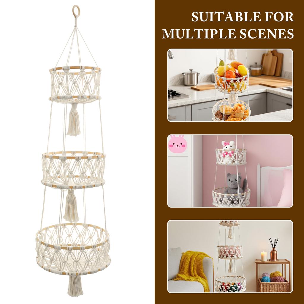 3-ярусные подвесные корзины для растений, держатель для цветочных горшков, многофункциональная подвесная декоративная плетеная веревка для подъема, товары для дома и сада