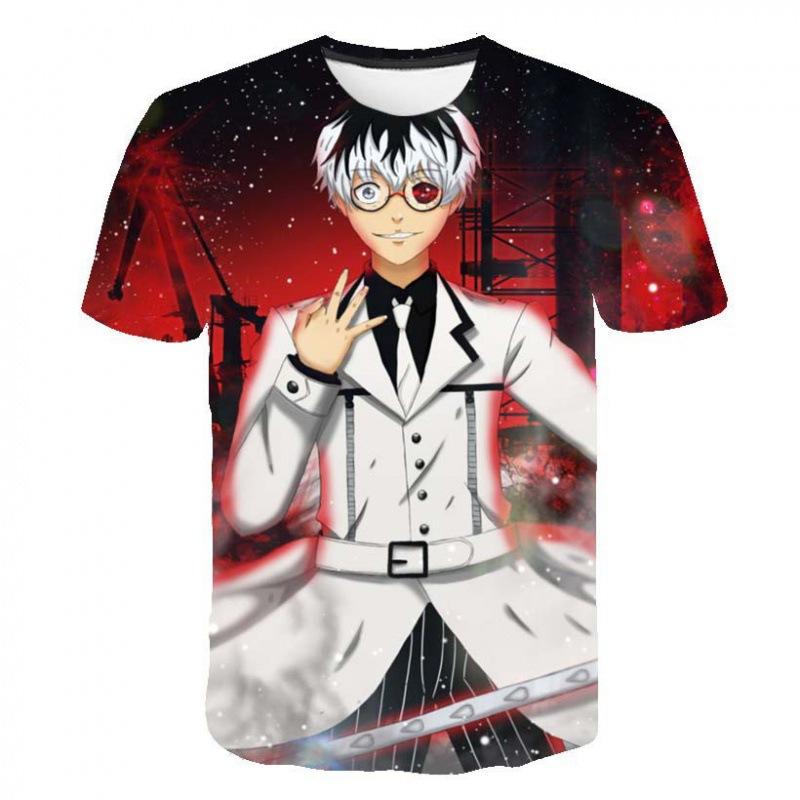 Мужская и подростковая футболка с 3D цифровой печатью Tokyo Ghoul, Аниме мультяшная графическая футболка, Дышащий полиэстер, Короткий рукав, Повседневная уличная одежда