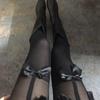 Black Silk Bowknot Garter Thigh-High Stockings - One-Piece Pantyhose for Spring & Autumn