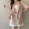 Женский летний шикарный однобортный пиджак с лацканами, белая куртка с короткими рукавами, женский свободный офисный костюмный пиджак