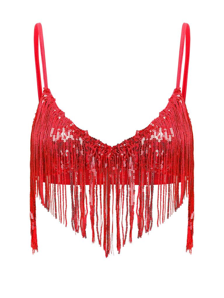 Женские блестящие топы-бра с пайетками и кисточками S-3XL - Свинговая бахрома из пайеток, беспроводной бралетт без подкладки для танца живота, клубная одежда для дискотеки