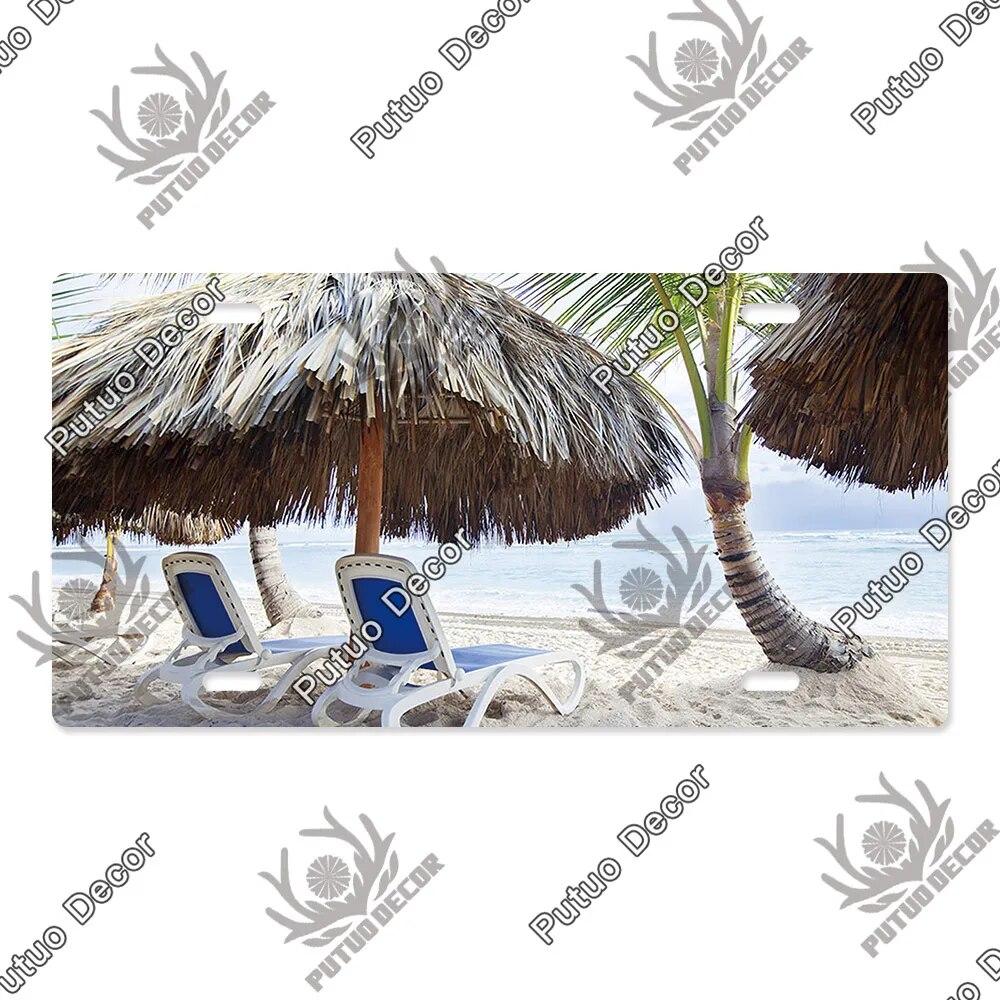 Putuo Decor Beach Licenses Plate Vintage Tin Sign Plaque Metal Car Plate for Living Room Door House Home Wall Art Decor
