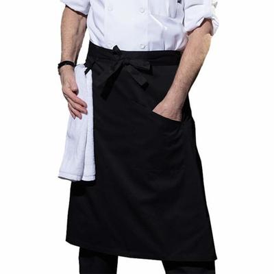 Men's Plain Apron, Waist-Length, Unisex, for Chefs, Waiters, and Kitchen Cooks, Restaurants, and Coffee Shops (Black, Size L)