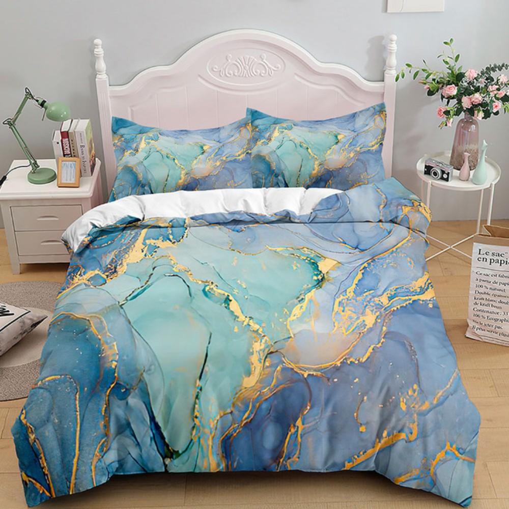 Luxury Black Marble Bedding Set 3D Duvet Cover Set Single Double Twin Full Size Teens Adults Bedclothes Soft Polyester Bed Linen