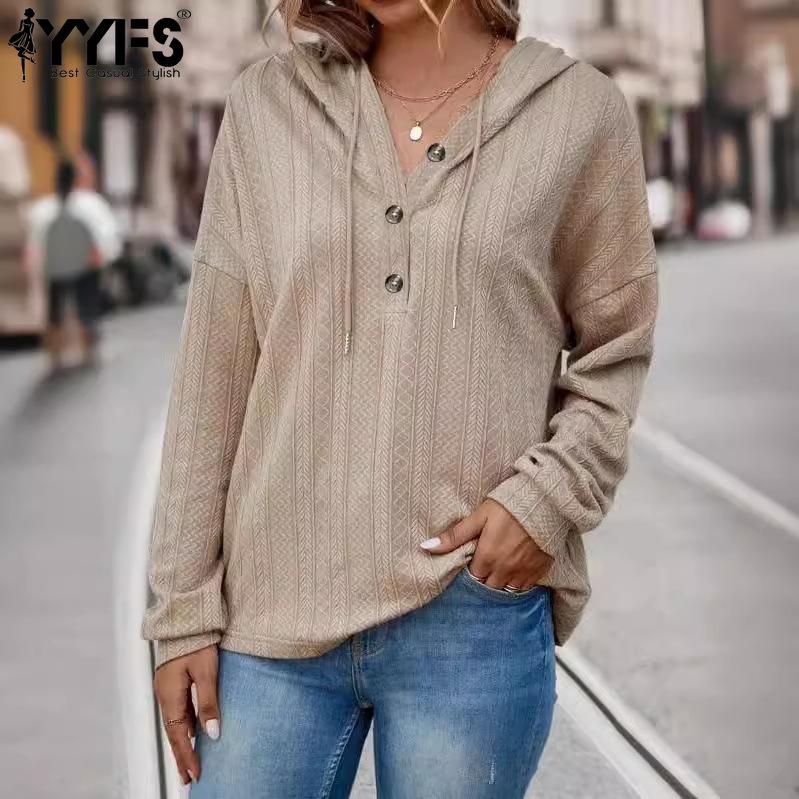YYFS Women's Fashion Casual Fall Winter Solid Color Print Long Sleeve Hooded Pullovers & Long Sleeves Hoodies&sweatshirts