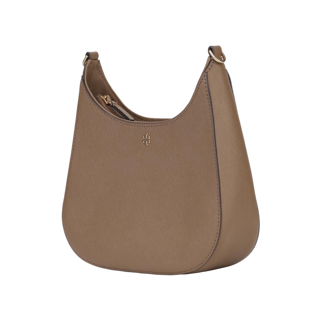 Tory Burch Emerson Minimalist Casual Zipper Opening Textured Leather Crescent Bag Women shoulder bag Brown 137417-909