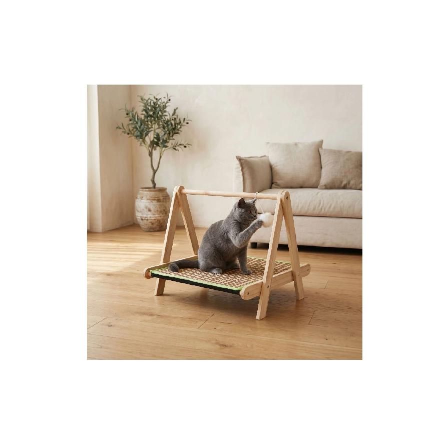 Rattan Feline Feline Lounger Solid Wood Wooden Feline Feline Lounger Pet Furniture A-Shaped Stand Stand Suspended Platform