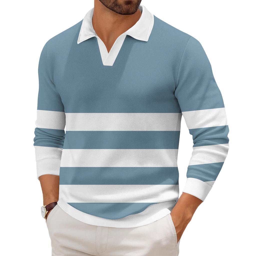 Мужская повседневная модная трикотажная рубашка с длинным рукавом и принтом на лацкане