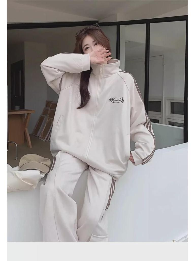 Модный осенний свитер больших размеров и повседневный спортивный комплект из двух предметов для женщин (Подходит для веса 200-300 фунтов)