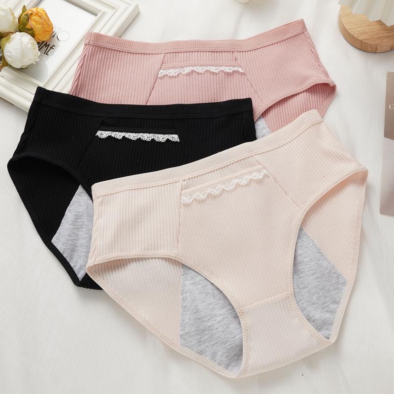 Женские менструальные трусики для предотвращения подтекания, хлопковые, большого размера, с карманами