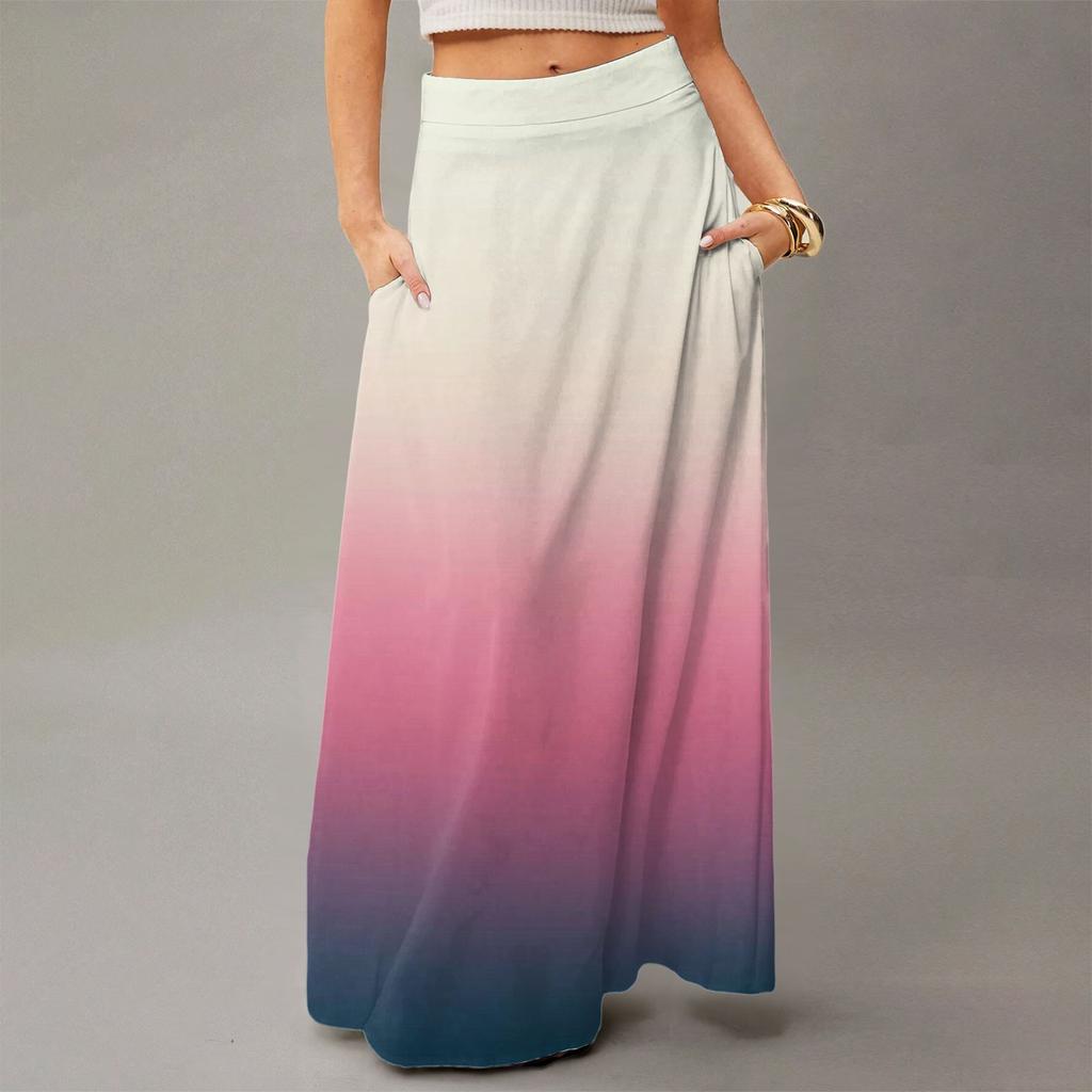 Женская повседневная складная юбка-макси с градиентным принтом, высокой талией и карманом, с драпировкой
