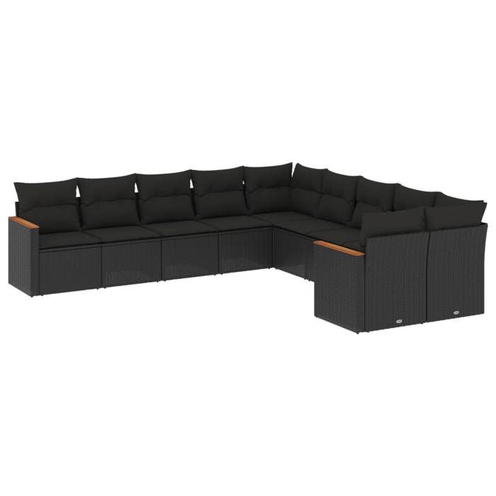 VidaXL Salon de Jardin avec Coussins 10 pcs, Canapés de Terrasse, Ensemble de Meubles de Patio, Mobilier d'Extérieur, Noir 3226349