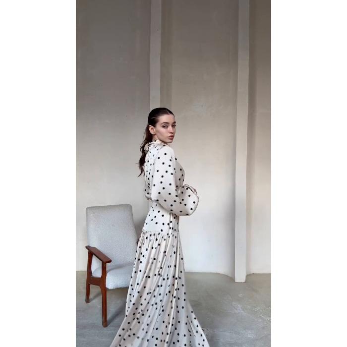 Европейская и американская женская одежда весна новая мода темперамент ретро в горошек рукав-пузырь большое расклешенное платье