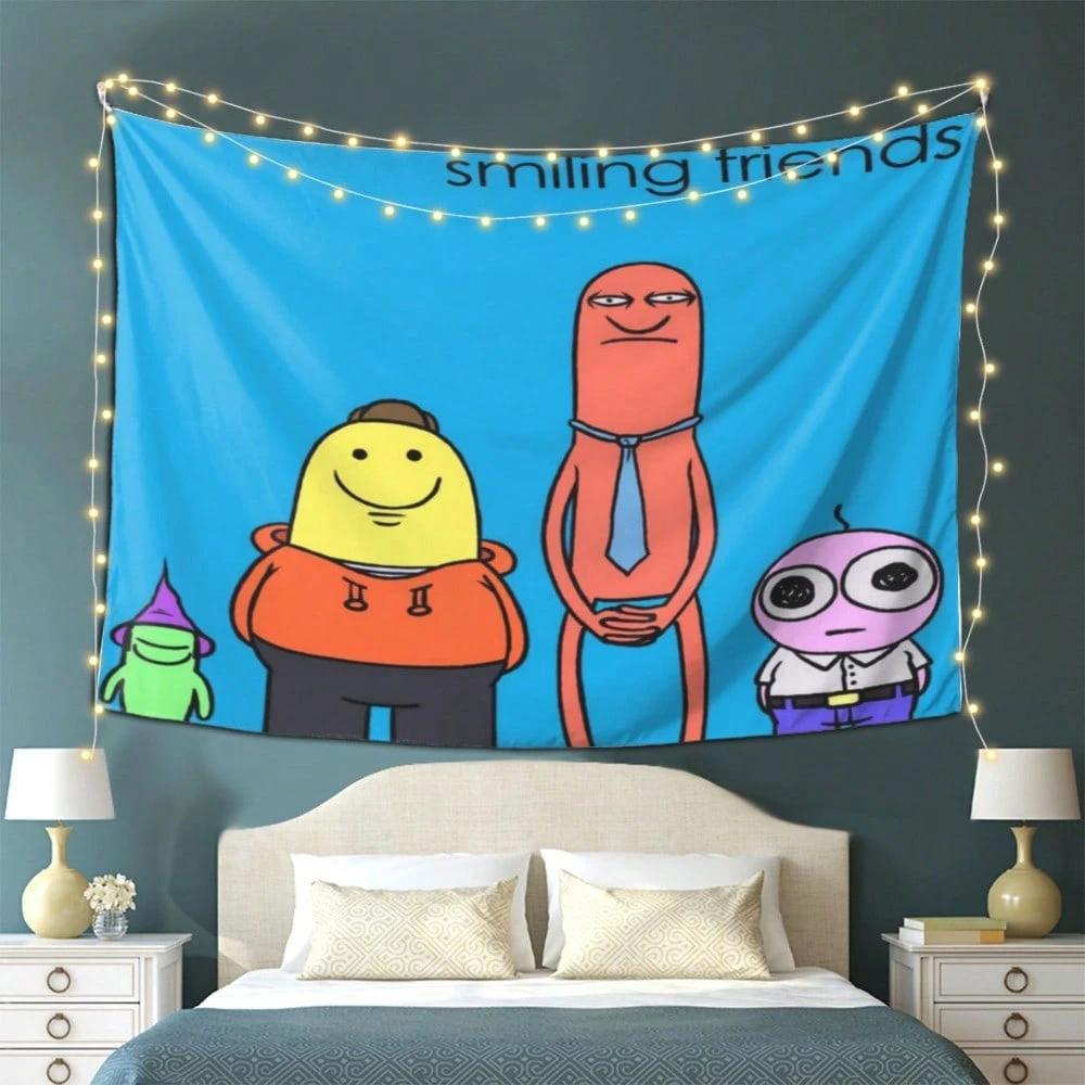 1pc Quirky Character Group Tapestry Polyester 2D Flat Print for Bedroom Dorm Room Wall Decor Cool Gift