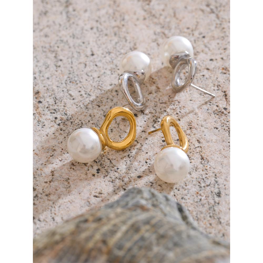 Eetit Корейская элегантность Серьги-пусеты из нержавеющей стали с имитацией жемчуга и геометрическим дизайном для женщин Корейский стиль Шикарные украшения для повседневной носки