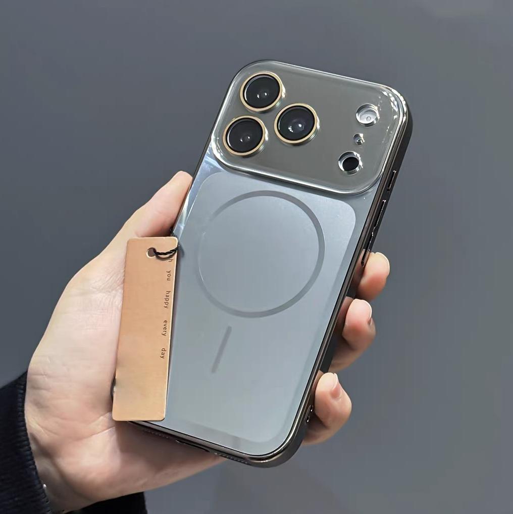 Plating For Magsafe Magnetic Phone Case For iPhone 17 16 15 14 13 Pro Max Wireless Charging Large Window Hard Armor Cover