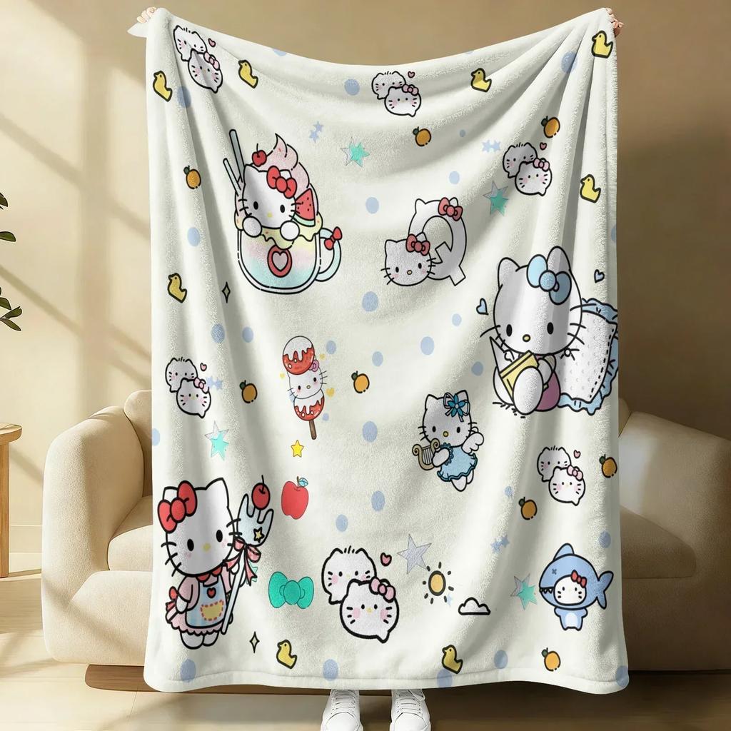 Sanrio Hello Kitty Plush Flannel Blanket Lightweight Throw Pink Gingham Apple Blanket Bed Sofa Cover School Office Nap Shawl